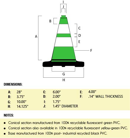 28" Green Traffic Cone, 7 lb Black Base