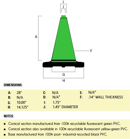 28" Green Traffic Cone, 7 lb Black Base
