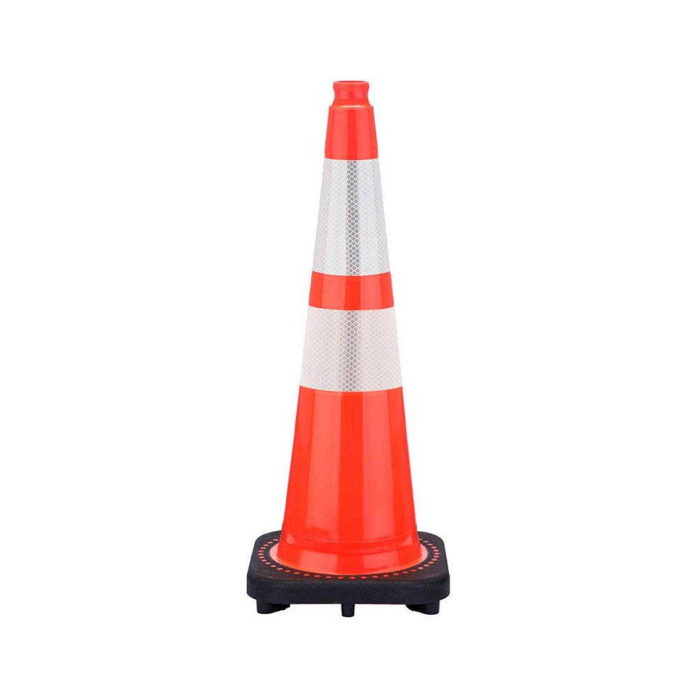28" Slim Line Orange Traffic Cone, 5.5 lb/7 lb/10 lb Black Base