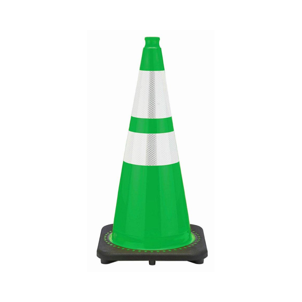 28" Green Traffic Cone, 7 lb Black Base