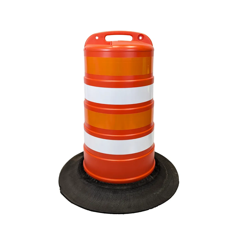 Commander Traffic Drum with Reflective Sheeting and Tire Ring Base