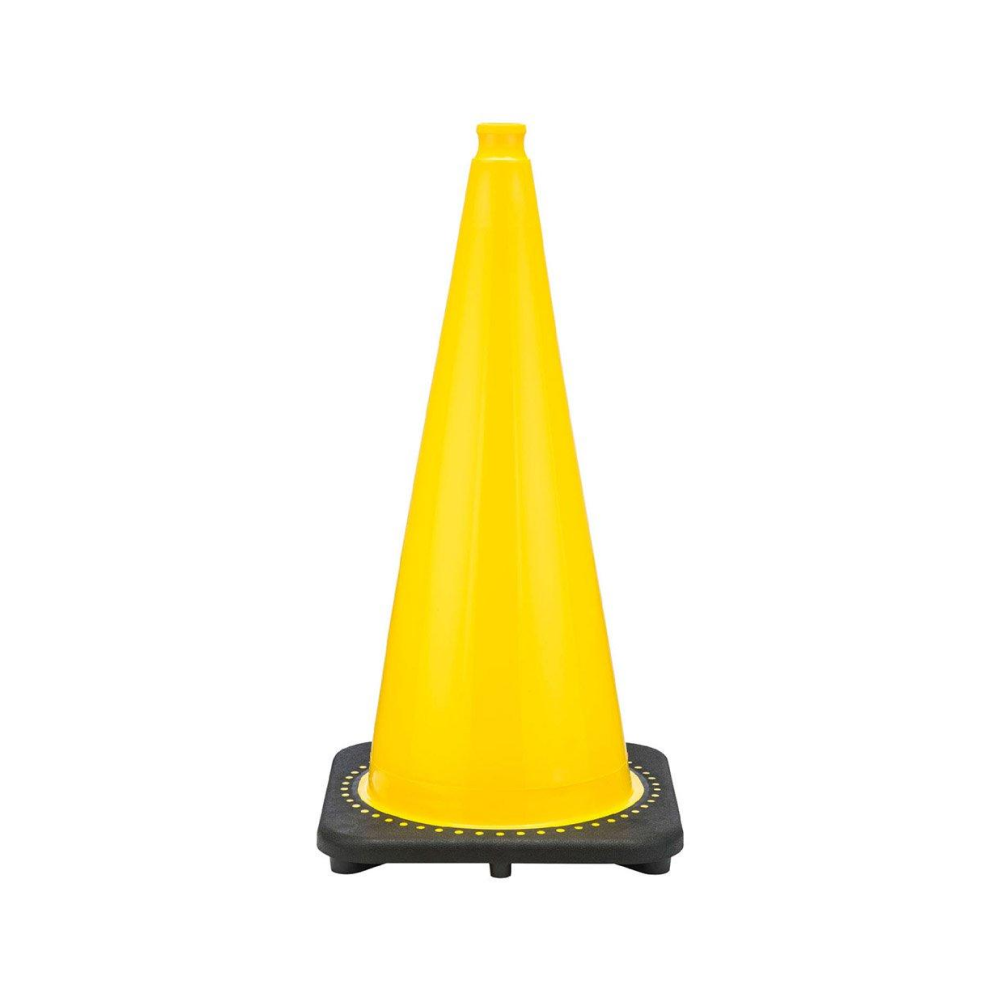28" Yellow Traffic Cone, 7 lb Black Base