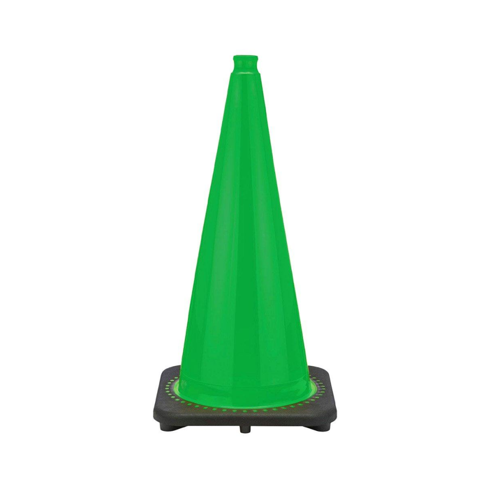 28" Green Traffic Cone, 7 lb Black Base