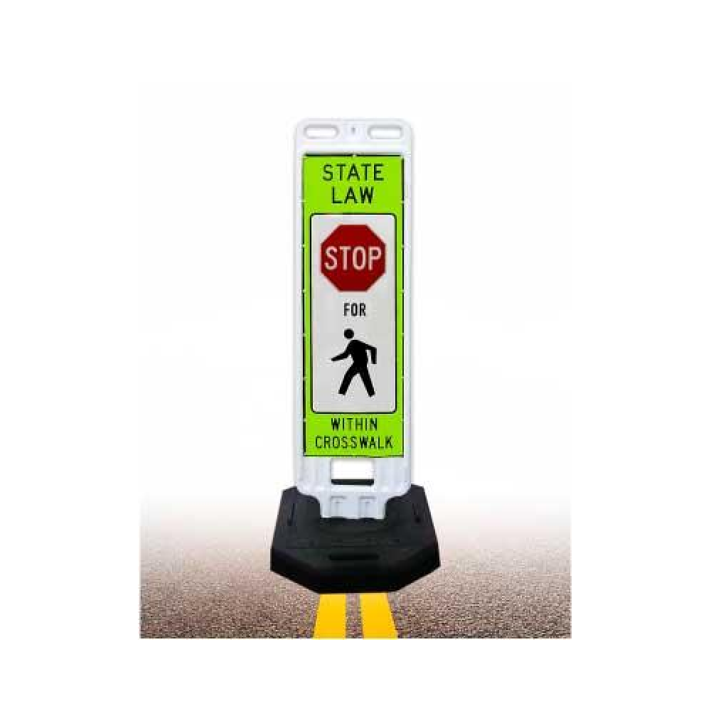 In-Street Stop For Pedestrians Crossing Sign with 28lb. Rubber Base