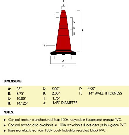 28" Red Traffic Cone, 7 lb Black Base