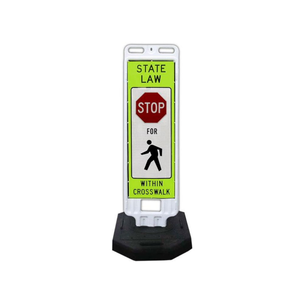 In-Street Stop For Pedestrians Crossing Sign with 28lb. Rubber Base