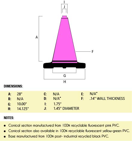 28" Pink Traffic Cone, 7 lb Black Base
