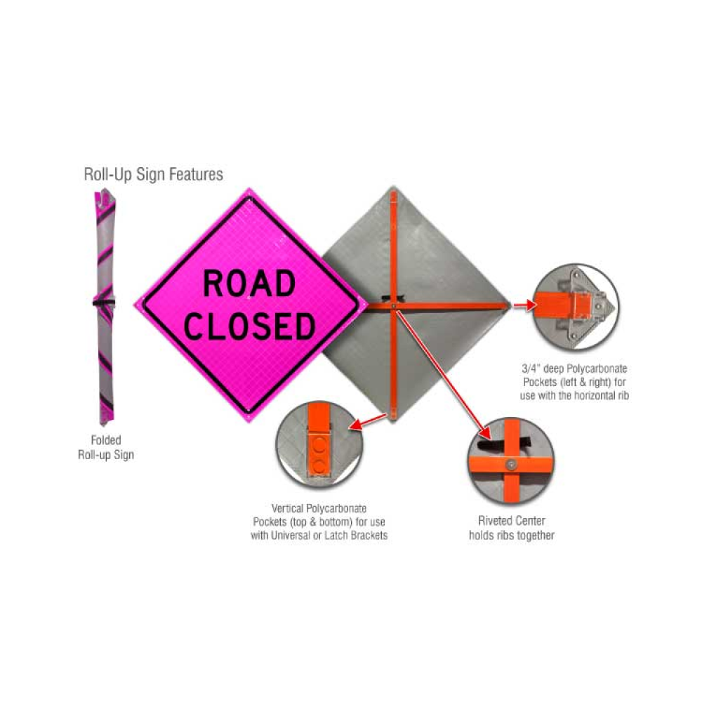 Road Closed Pink Roll-Up Sign