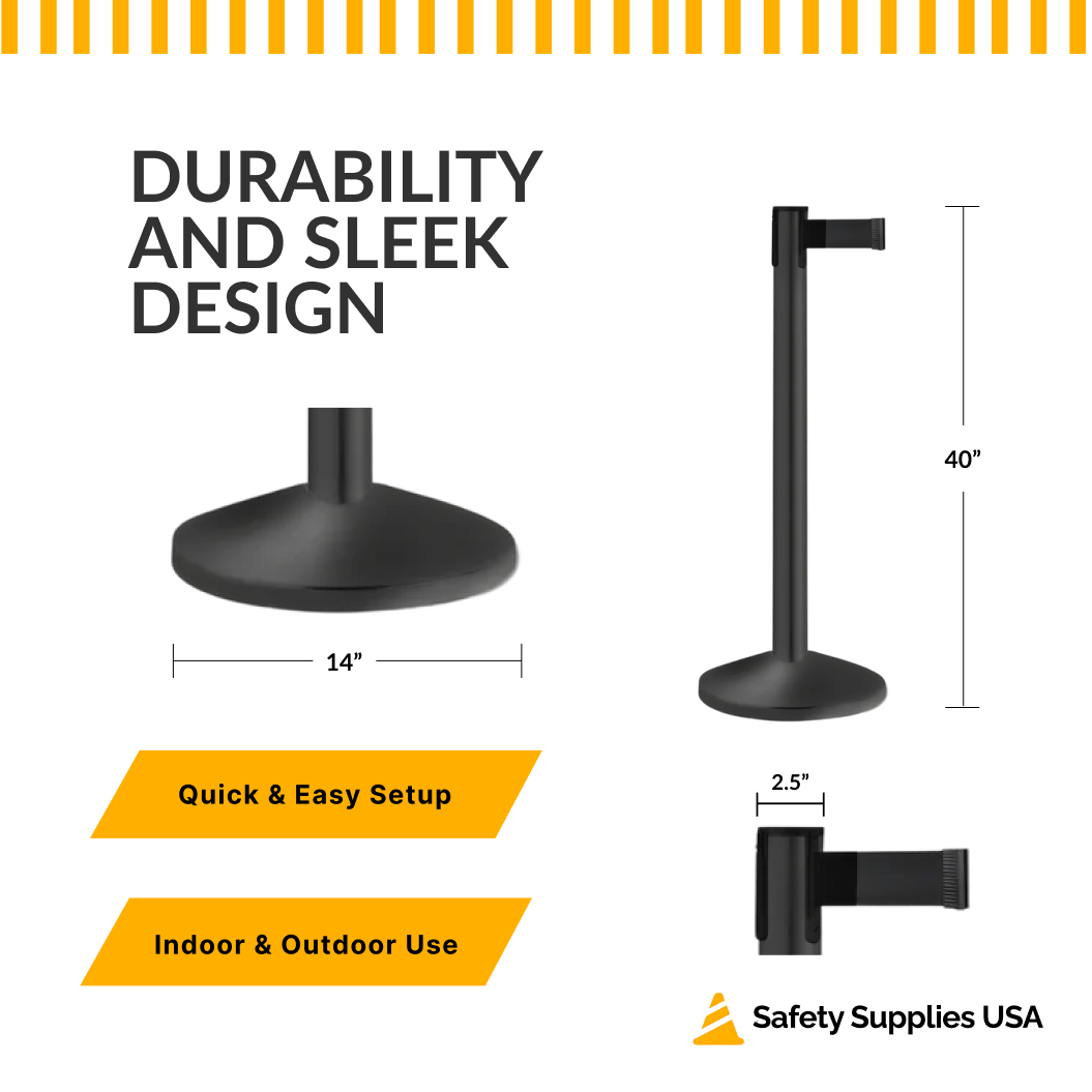 Heavy Duty Retractable Belt Barrier Stanchion – 7 to 13 Foot Belt | Crowd Control & Safety Solution