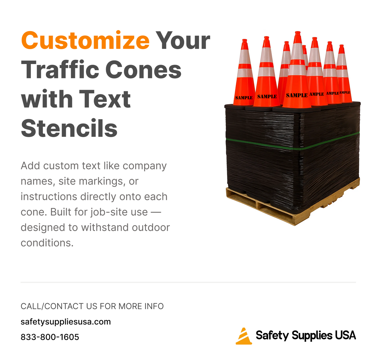 720 Cones - 2 Bulk Pallets, 28" Orange Traffic Cone, 7lb Black Base, w/6" & 4" Retroreflective Collars, MUTCD Compliant