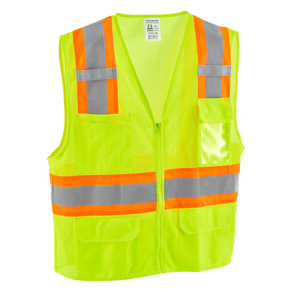 Class 2 Hi-Vis Safety Vest, 6 Pockets, Two-Tone, Mesh