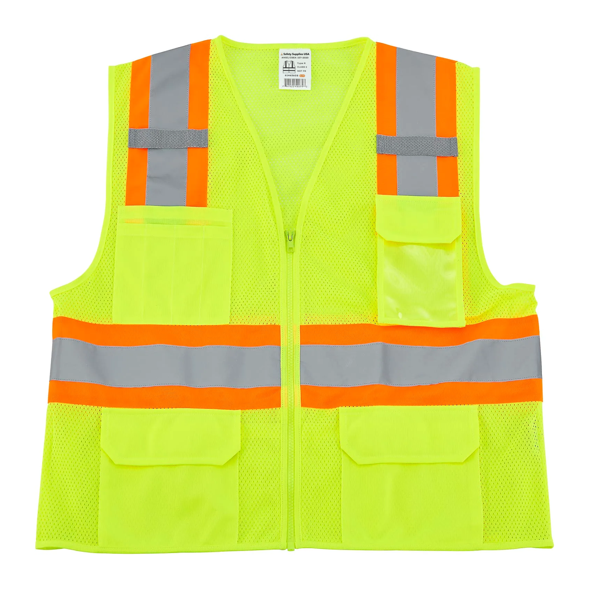 Class 2 Hi-Vis Safety Vest, 6 Pockets, Two-Tone, Mesh
