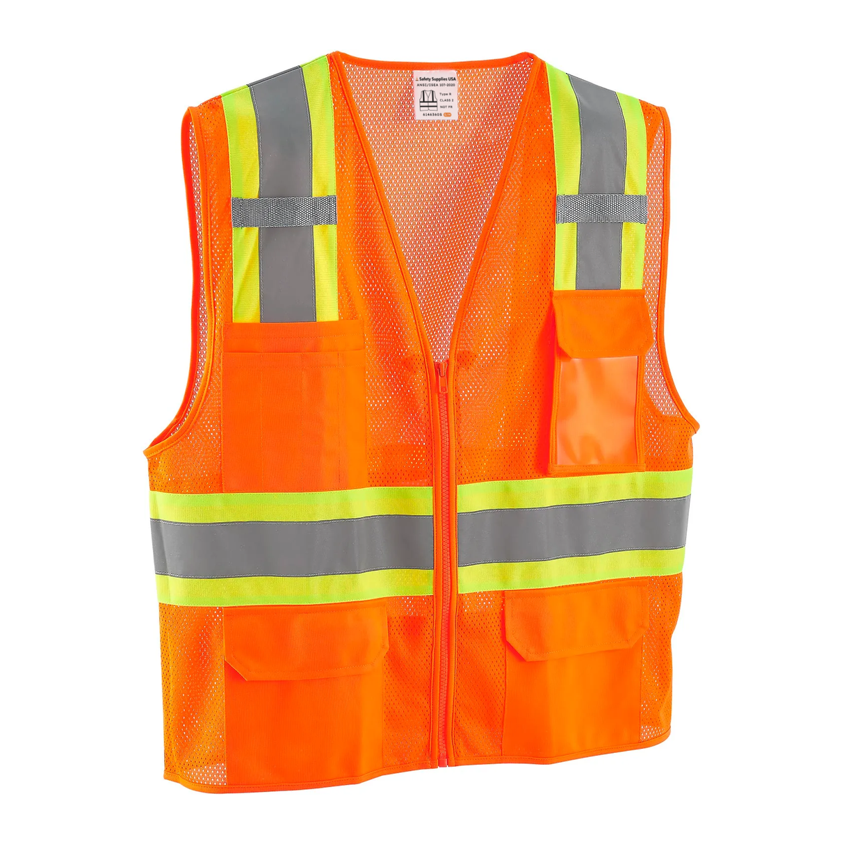 Class 2 Hi-Vis Safety Vest, 6 Pockets, Two-Tone, Mesh