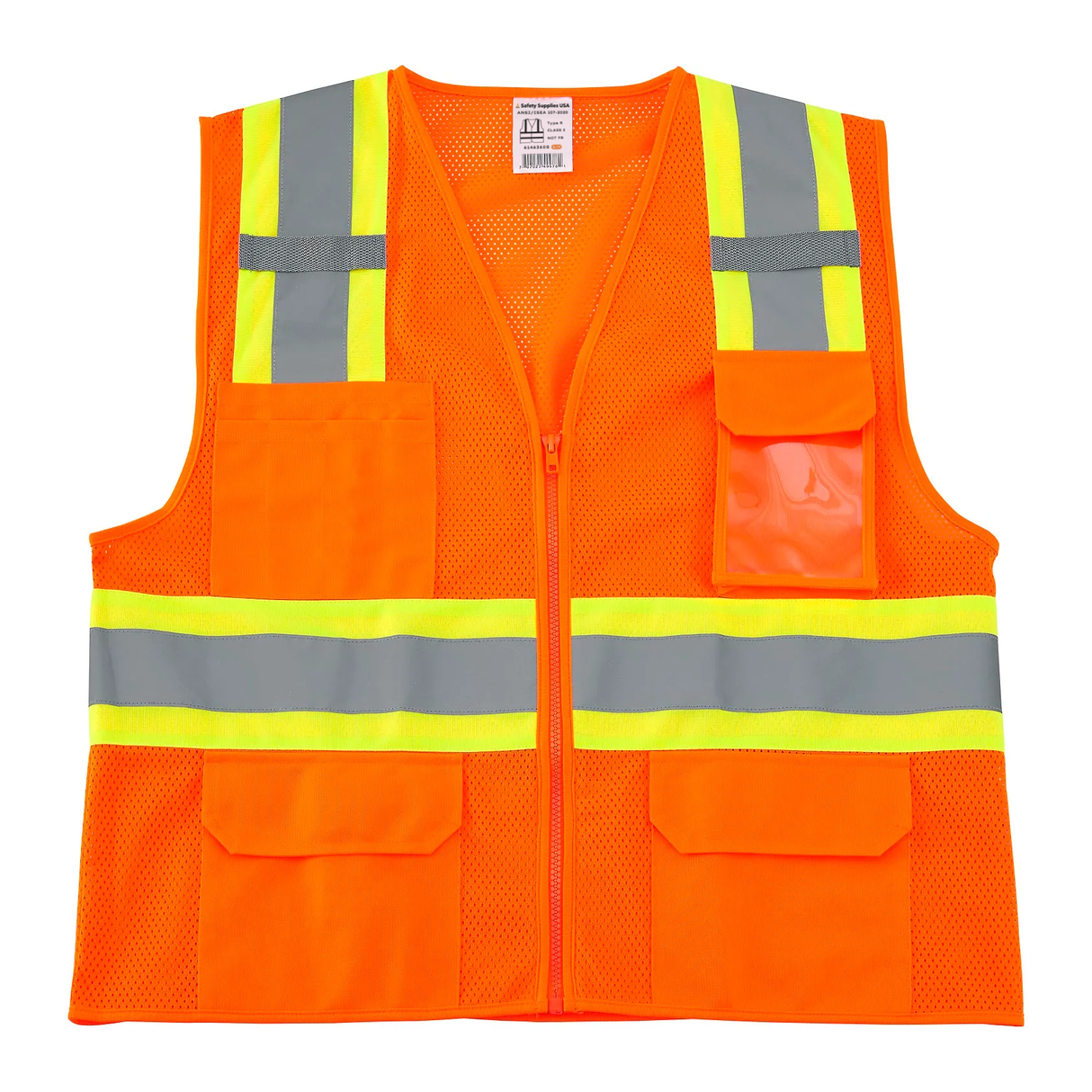 Class 2 Hi-Vis Safety Vest, 6 Pockets, Two-Tone, Mesh