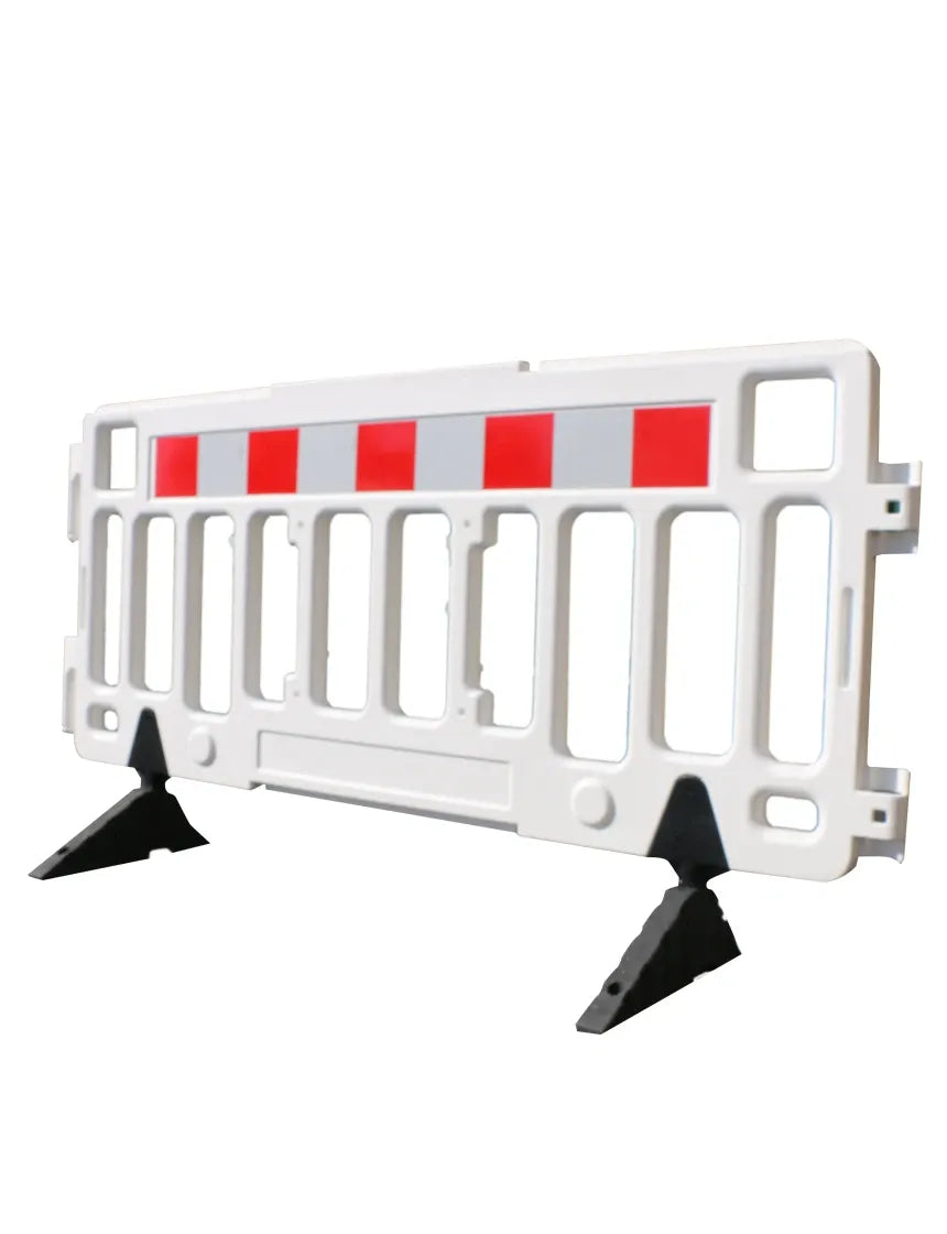 76" Interlocking Pedestrian Barricade with Reflective Sheeting – ADA-Compliant, Stackable Plastic Barrier