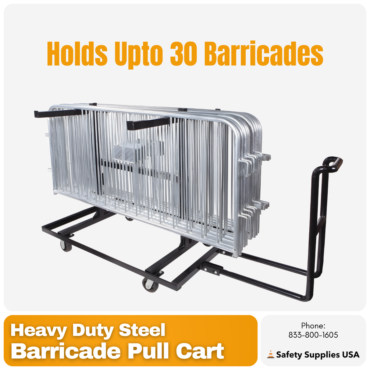 Heavy Duty Steel Barricade Pull Cart | Holds 30 Crowd Control Barriers