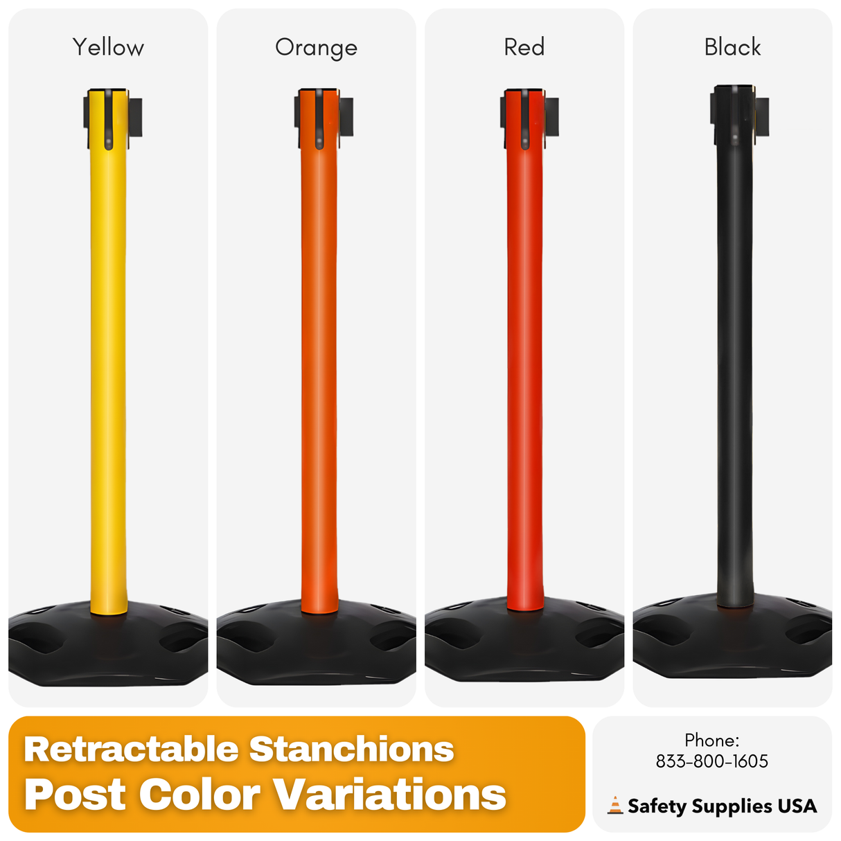 Safety Retractable Belt Barrier Stanchion | 7.5 Ft to 13 Ft