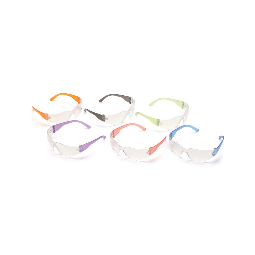 Pyramex S4110SMP Intruder Safety Glasses 12-Pack – Clear Lens, Multi-Color Temples, Scratch-Resistant, ANSI Z87.1 Rated