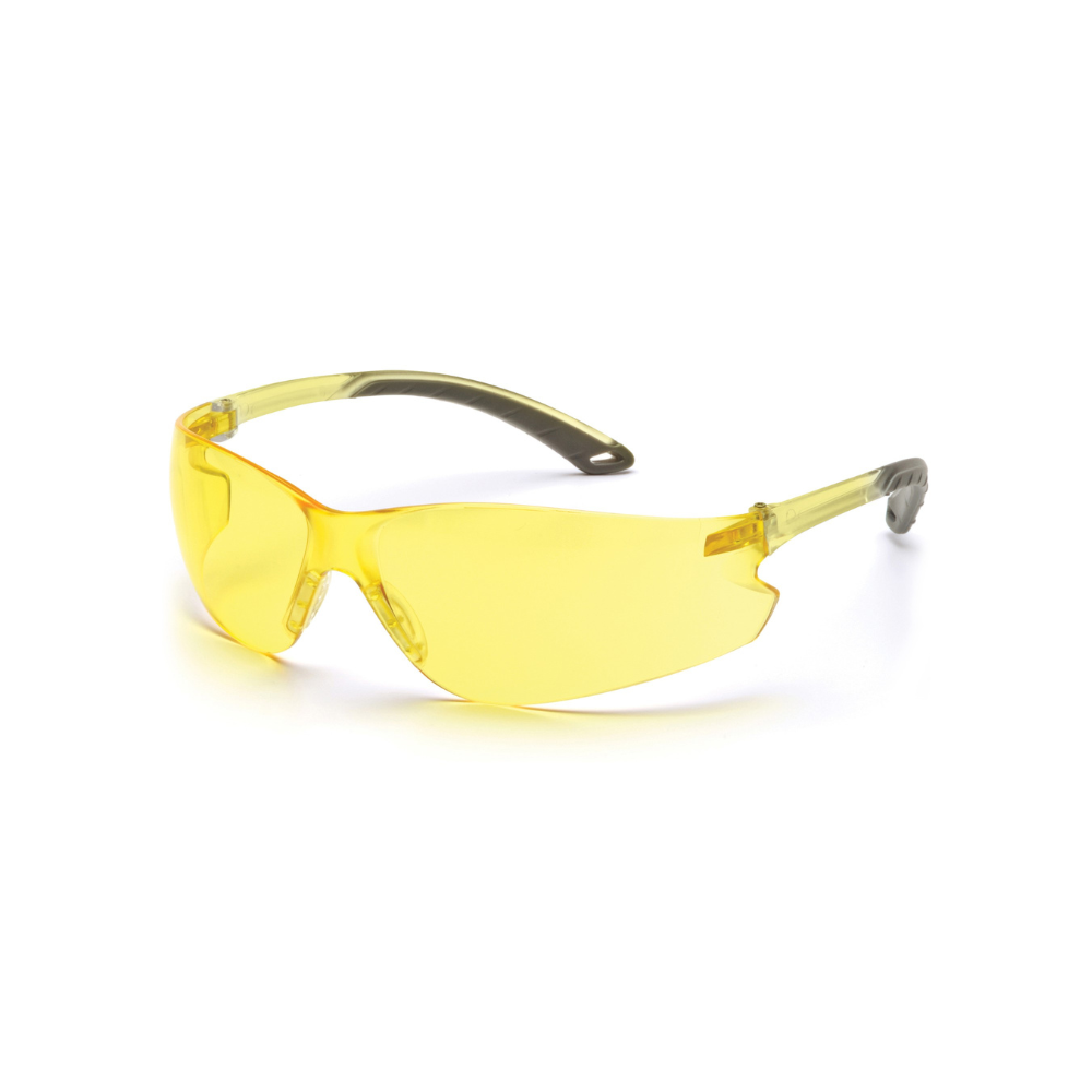 Pyramex S5830S Amber Lens Safety Glasses – Frameless Lightweight Protective Eyewear for Low-Light & Glare Reduction