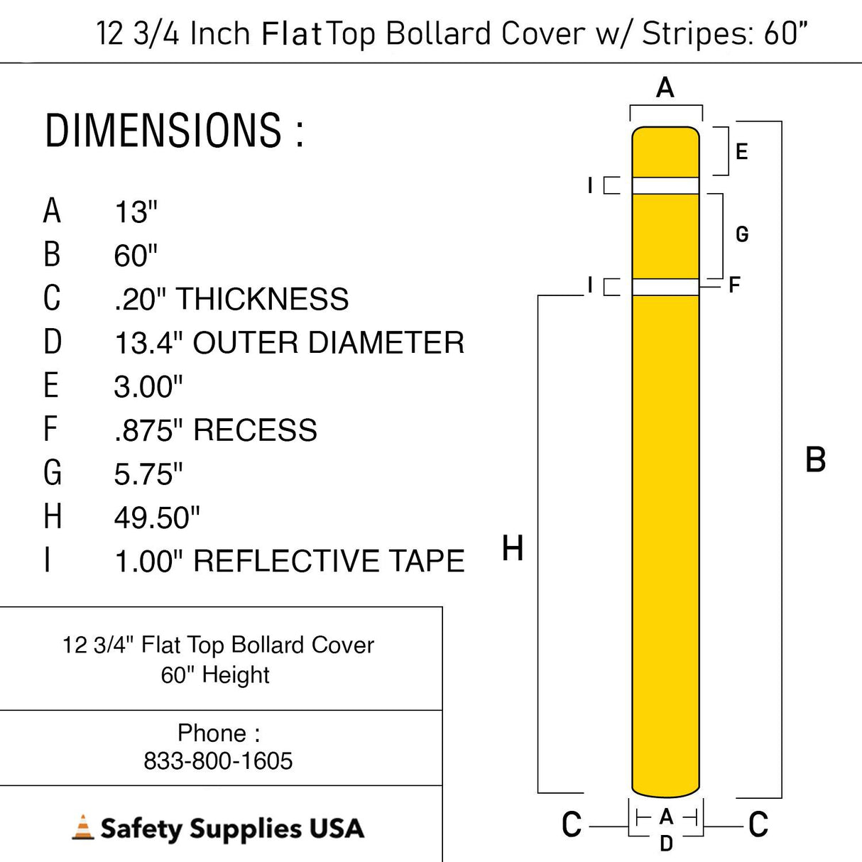 12 3/4-Inch x 60-Inch Bollard Cover with Reflective Stripes