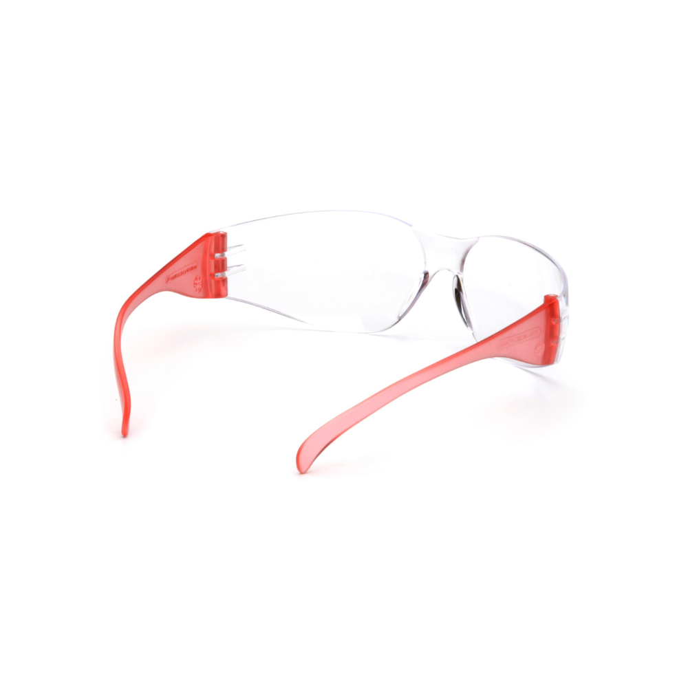 Pyramex SR4110S Intruder Safety Glasses – Clear Hard-Coated Lens, Red Temples, ANSI Z87.1 Rated