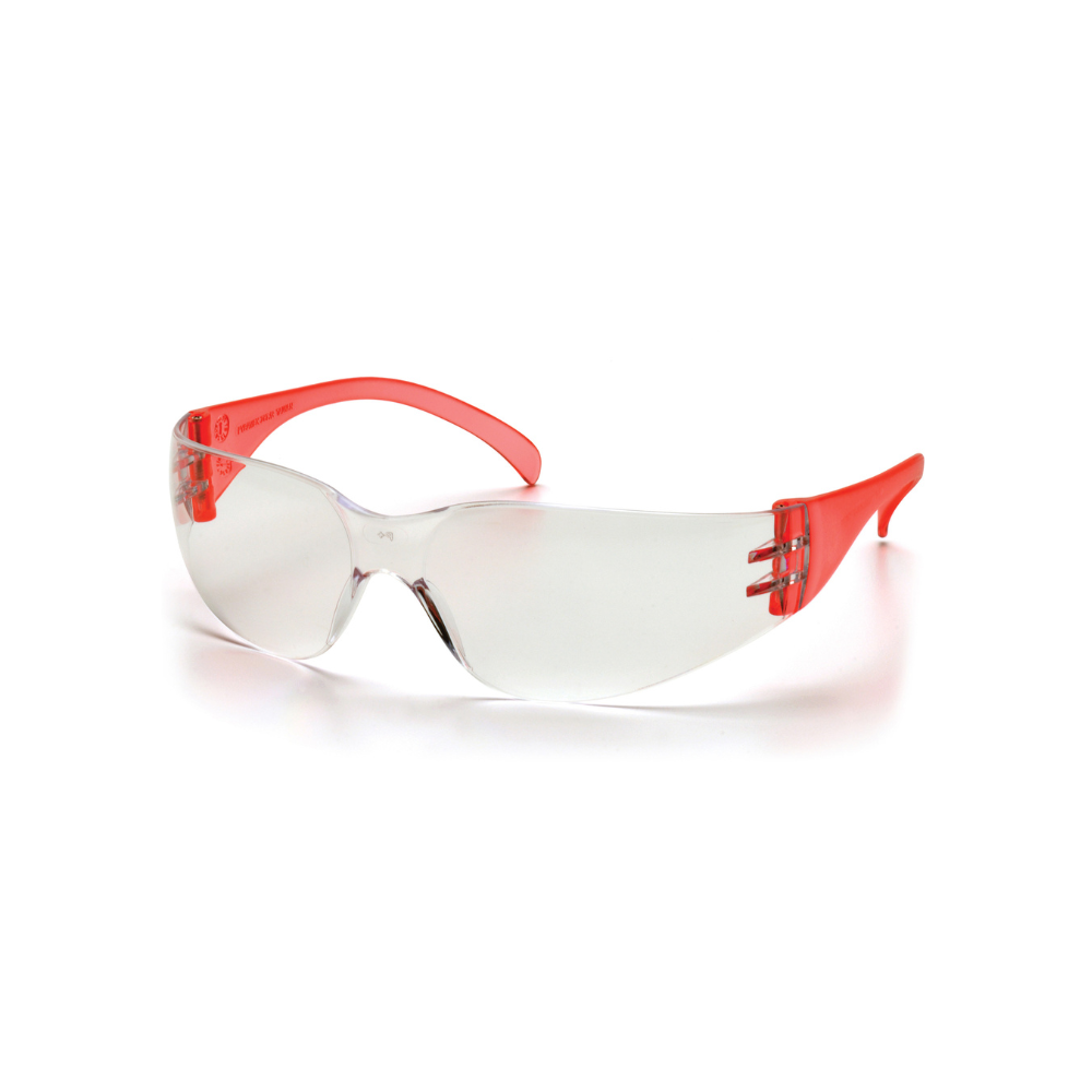 Pyramex SR4110S Intruder Safety Glasses – Clear Hard-Coated Lens, Red Temples, ANSI Z87.1 Rated