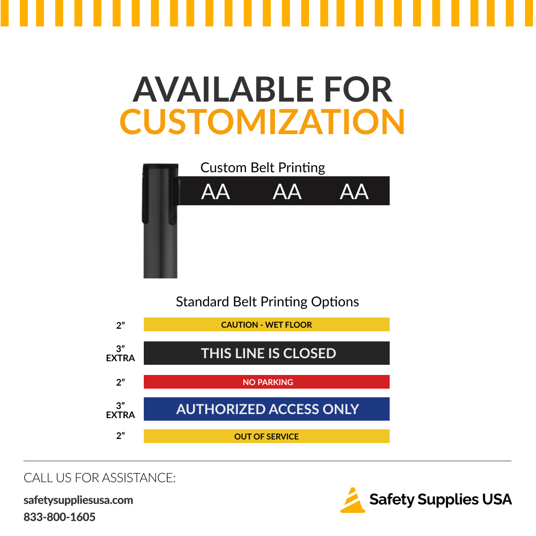 Safety Retractable Belt Barrier Stanchion | 7.5 Ft to 13 Ft