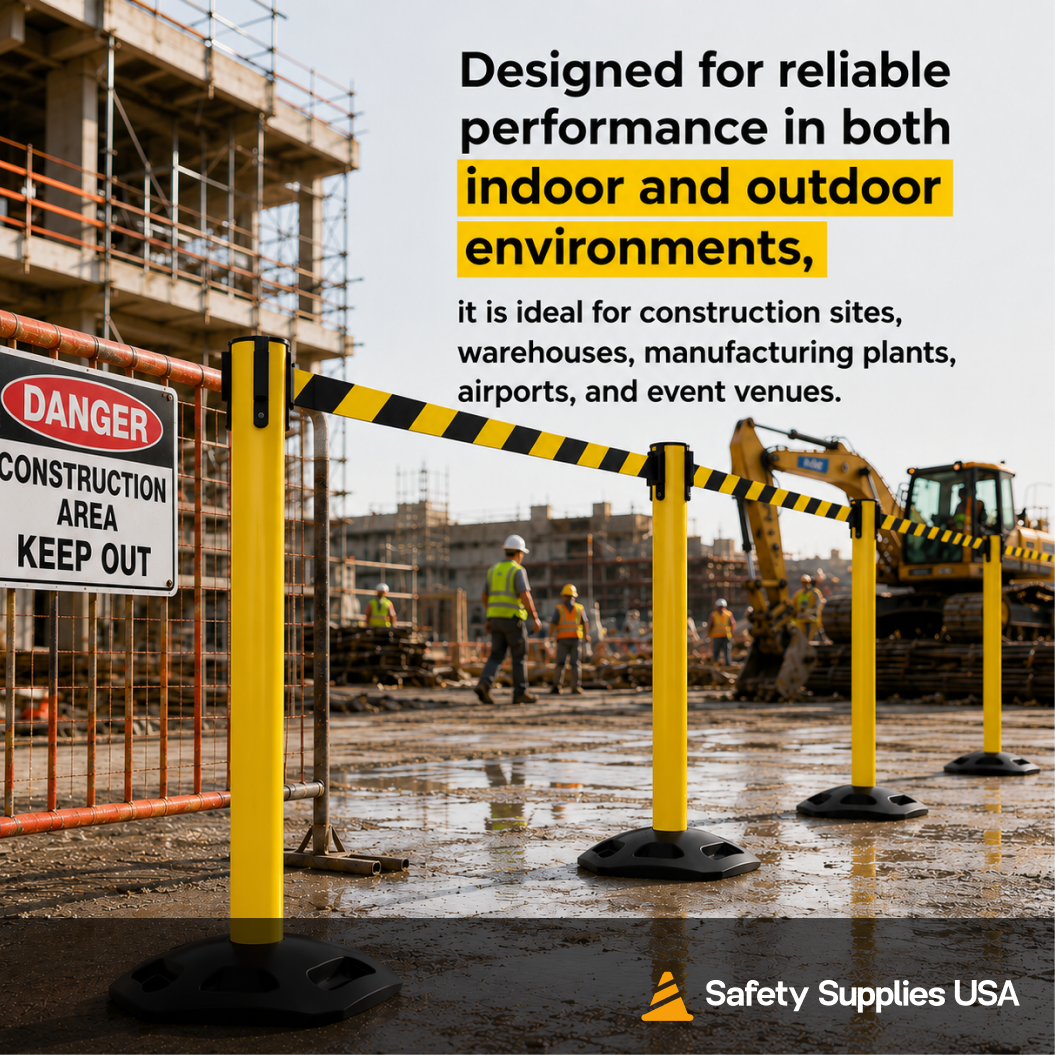Safety Retractable Belt Barrier Stanchion | 7.5 Ft to 13 Ft