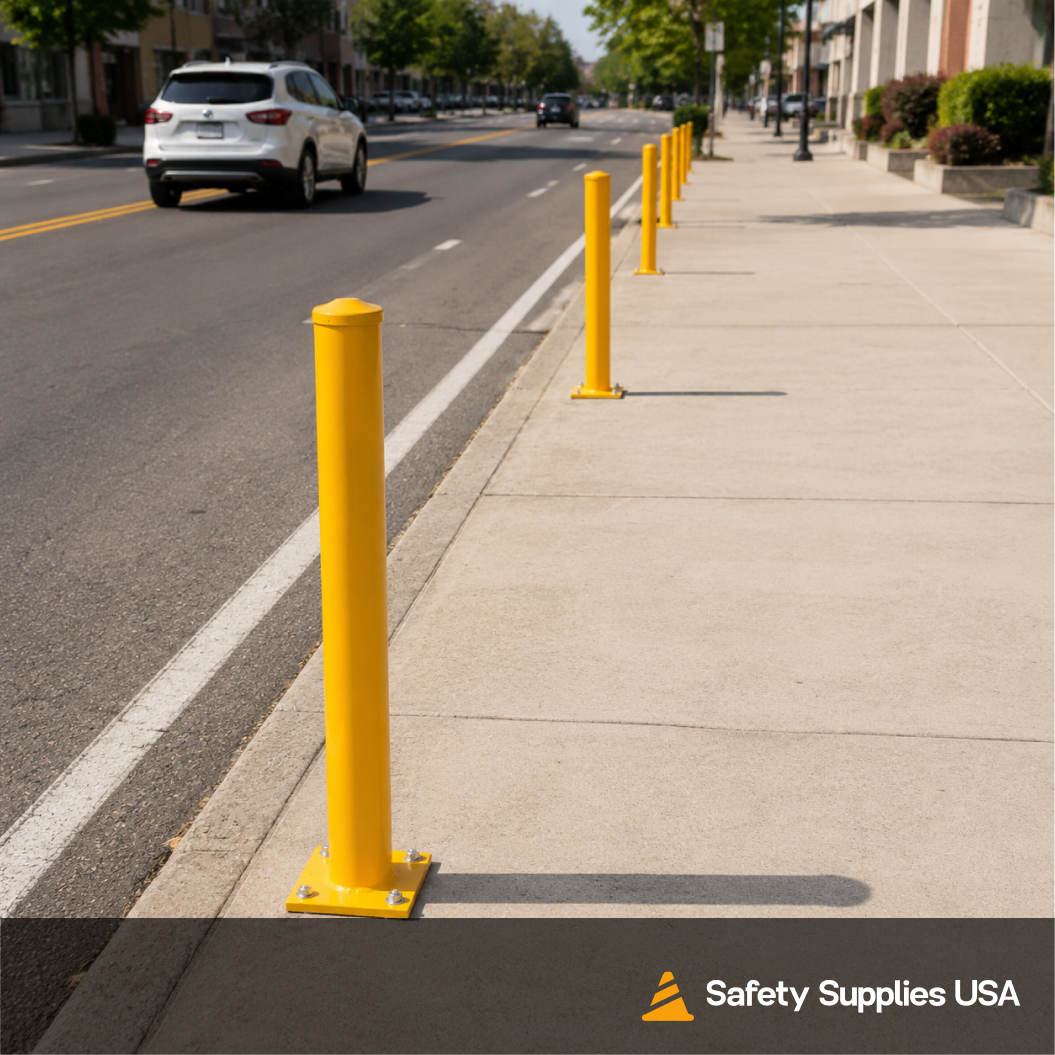 Yellow Steel Bollard with Square Base