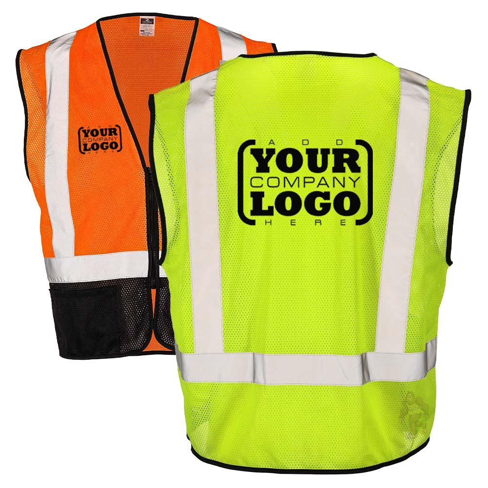 Class 2 Black Bottom Mesh Safety Vest with Zipper Closure, Reflective Tape & Multi-Pocket Design, ANSI Type R Compliant, Hi-Vis Lime/Orange, M-5XL