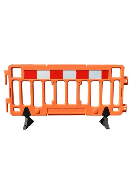 76" Interlocking Pedestrian Barricade with Reflective Sheeting – ADA-Compliant, Stackable Plastic Barrier