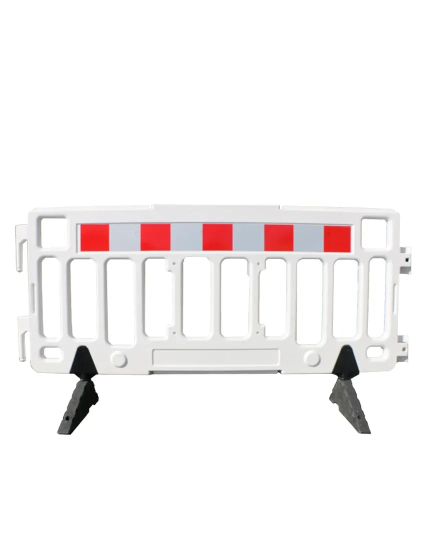 76" Interlocking Pedestrian Barricade with Reflective Sheeting – ADA-Compliant, Stackable Plastic Barrier