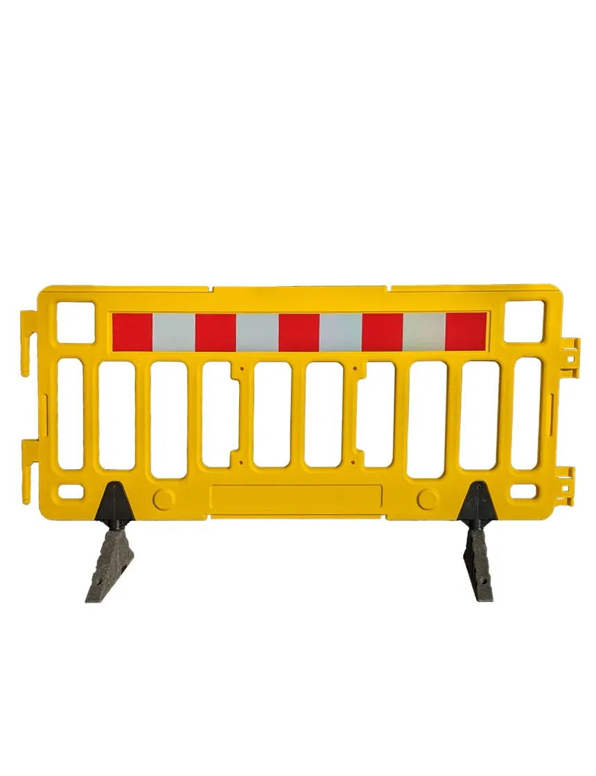 76" Interlocking Pedestrian Barricade with Reflective Sheeting – ADA-Compliant, Stackable Plastic Barrier