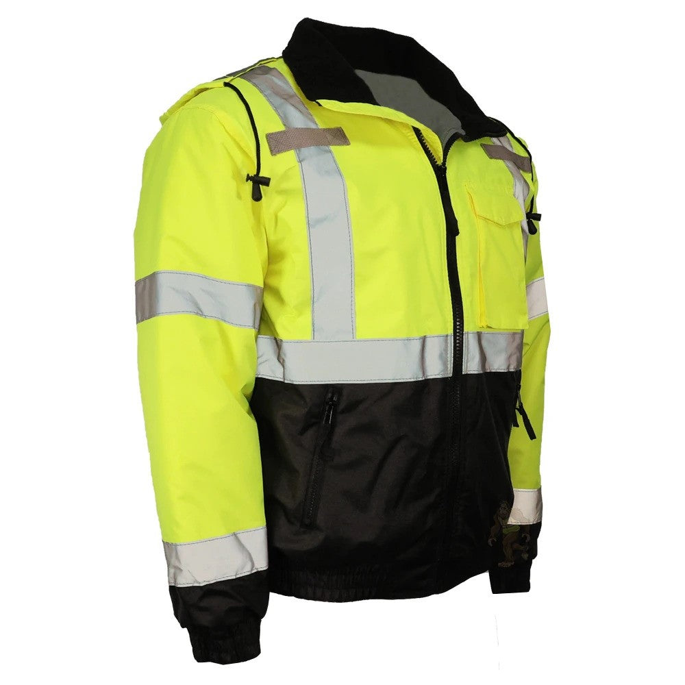 ANSI Class 3 Quilted Bomber Safety Jacket with Waterproof PU-Coated Shell, Black Bottom & Reflective Tape