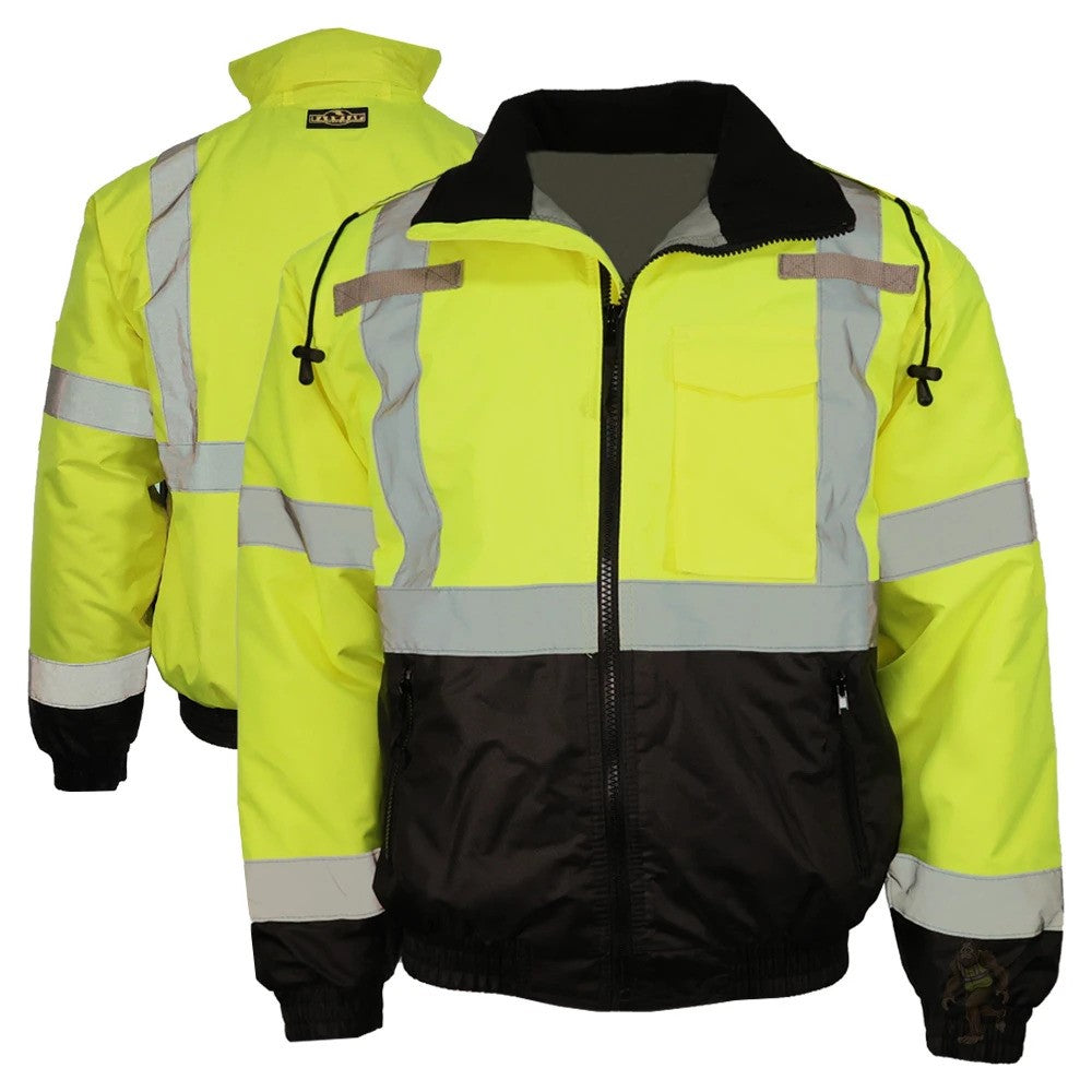 ANSI Class 3 Quilted Bomber Safety Jacket with Waterproof PU-Coated Shell, Black Bottom & Reflective Tape