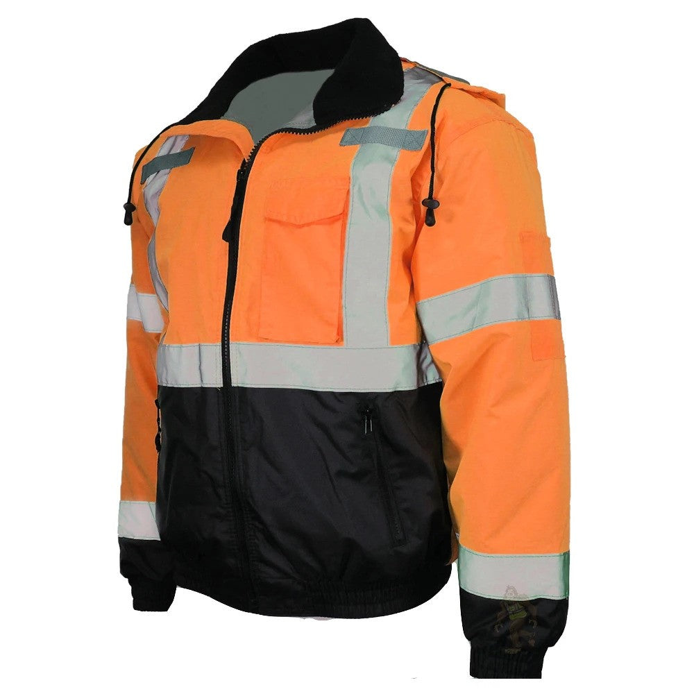 ANSI Class 3 Quilted Bomber Safety Jacket with Waterproof PU-Coated Shell, Black Bottom & Reflective Tape