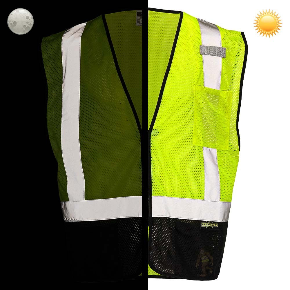 Class 2 Black Bottom Mesh Safety Vest with Zipper Closure, Reflective Tape & Multi-Pocket Design, ANSI Type R Compliant, Hi-Vis Lime/Orange, M-5XL