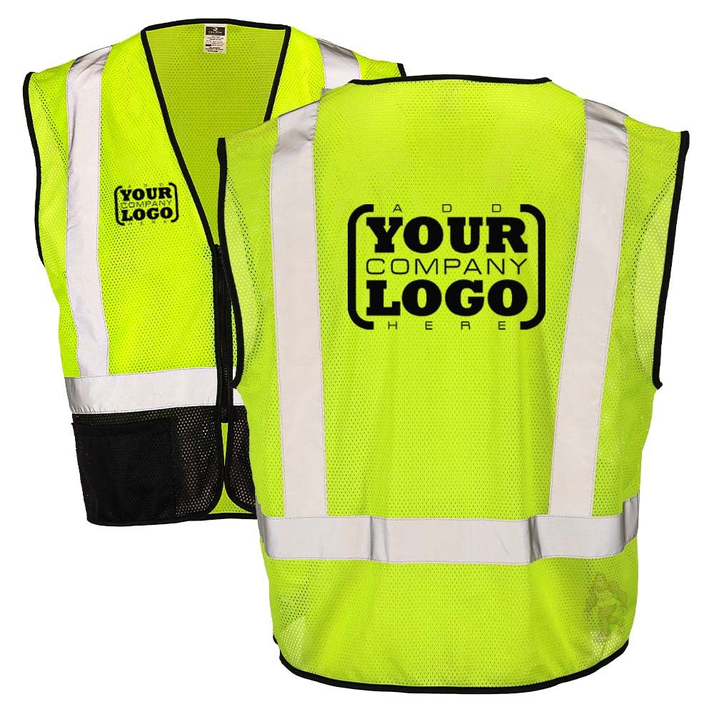Class 2 Black Bottom Mesh Safety Vest with Zipper Closure, Reflective Tape & Multi-Pocket Design, ANSI Type R Compliant, Hi-Vis Lime/Orange, M-5XL