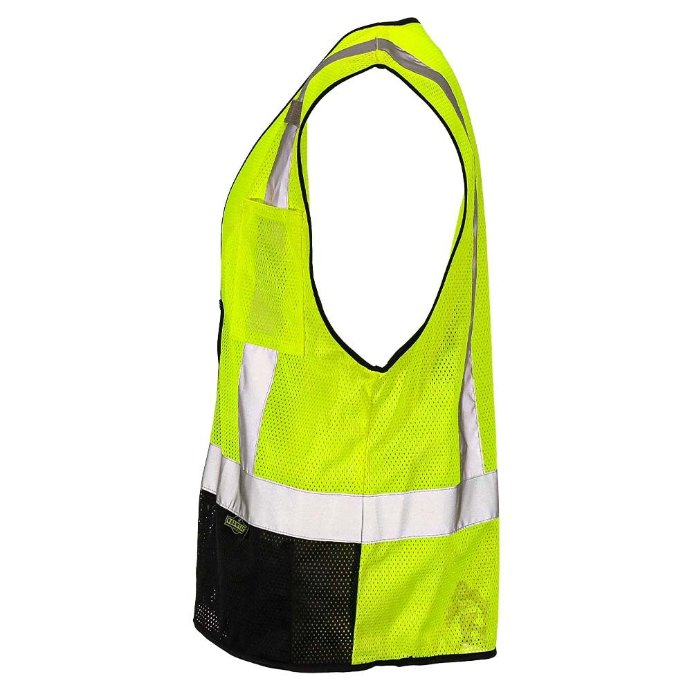 Class 2 Black Bottom Mesh Safety Vest with Zipper Closure, Reflective Tape & Multi-Pocket Design, ANSI Type R Compliant, Hi-Vis Lime/Orange, M-5XL