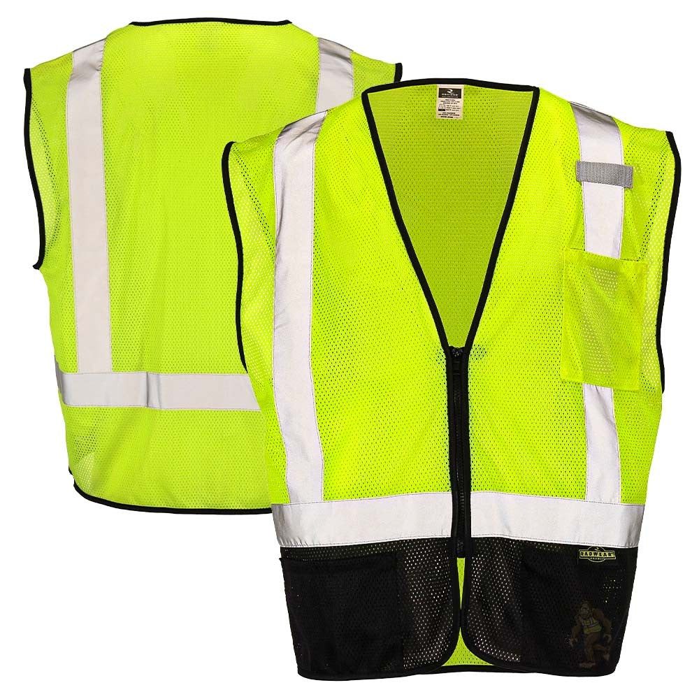 Class 2 Black Bottom Mesh Safety Vest with Zipper Closure, Reflective Tape & Multi-Pocket Design, ANSI Type R Compliant, Hi-Vis Lime/Orange, M-5XL