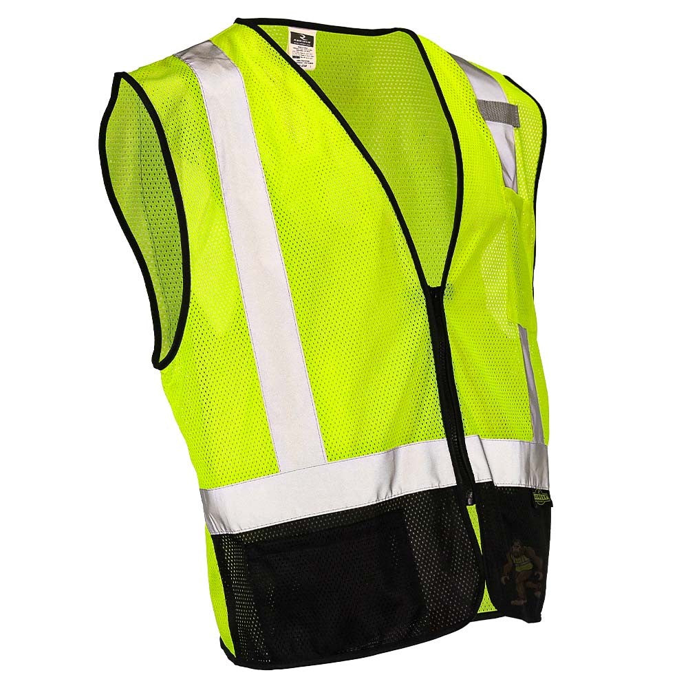 Class 2 Black Bottom Mesh Safety Vest with Zipper Closure, Reflective Tape & Multi-Pocket Design, ANSI Type R Compliant, Hi-Vis Lime/Orange, M-5XL