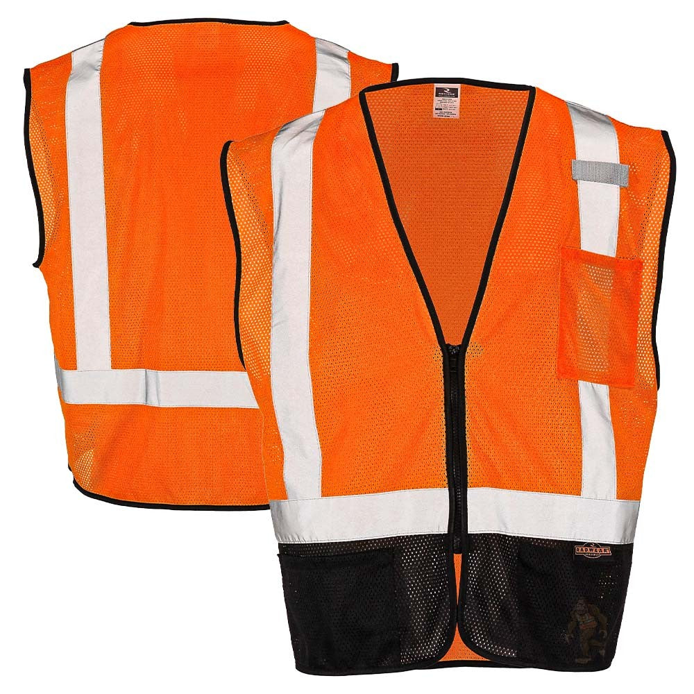 Class 2 Black Bottom Mesh Safety Vest with Zipper Closure, Reflective Tape & Multi-Pocket Design, ANSI Type R Compliant, Hi-Vis Lime/Orange, M-5XL