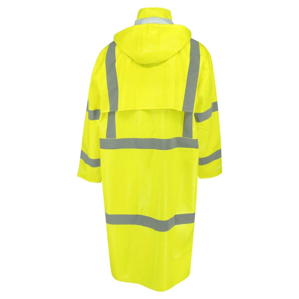 ANSI Class 3 Hi-Vis Self-Extinguishing Rain Trench Coat with Waterproof PVC Coating & Segmented Reflective Tape