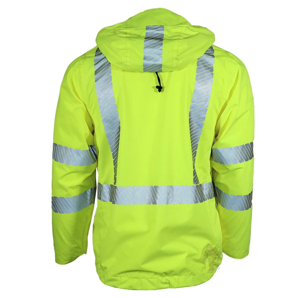 ANSI Class 3 Lightweight Waterproof Ripstop Rain Jacket with Reflective Tape & Concealed Hood