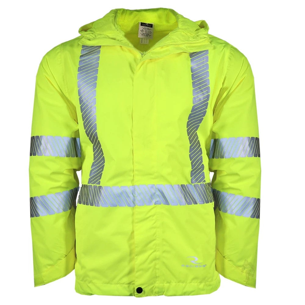 ANSI Class 3 Lightweight Waterproof Ripstop Rain Jacket with Reflective Tape & Concealed Hood