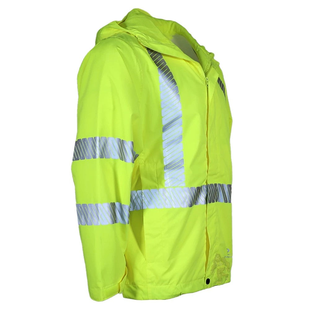 ANSI Class 3 Lightweight Waterproof Ripstop Rain Jacket with Reflective Tape & Concealed Hood