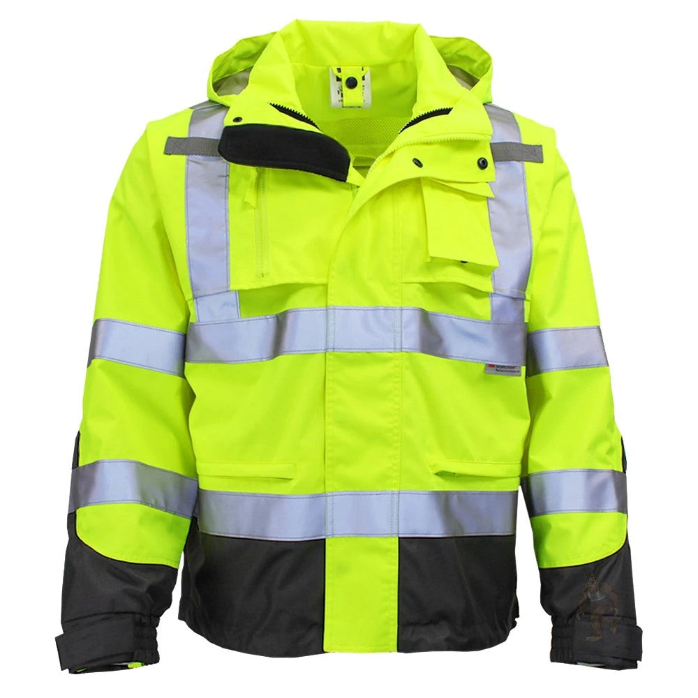ANSI Class 3 Heavy Duty Waterproof Rain Jacket with Ripstop Polyester Shell & Reflective Tape