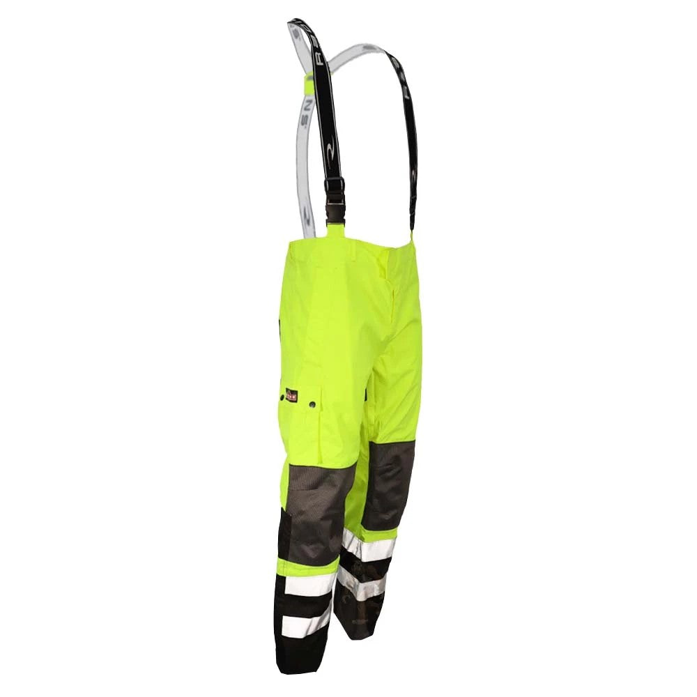ANSI Class E Heavy Duty Waterproof Ripstop Rain Bib Pants with Reflective Tape & Adjustable Suspenders