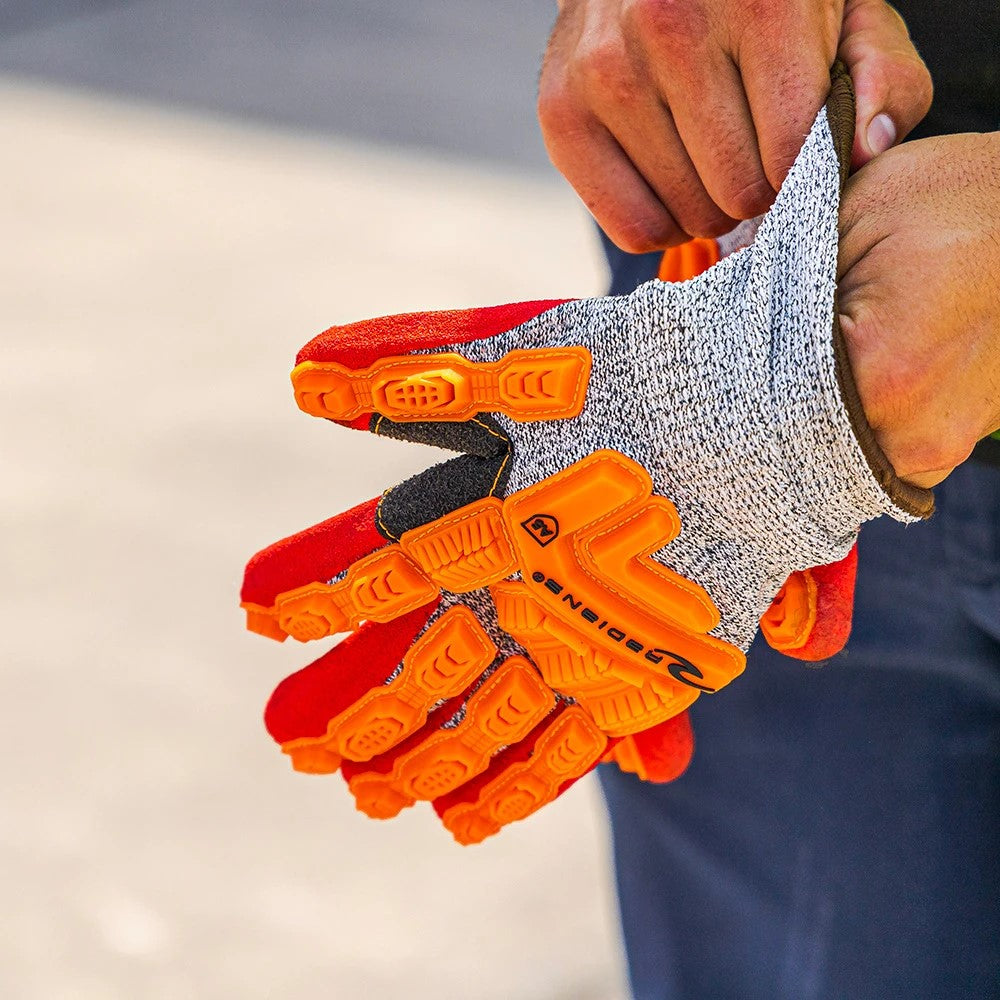 ANSI A5 Cut Resistant Nitrile Dipped Work Gloves with Dorsal Impact Protection, Reflective Backing & Sandy Grip Coating
