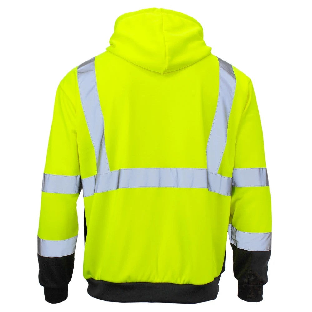 ANSI Class 3 Black Bottom High Visibility Zippered Sweatshirt with Reflective Tape & Fleece Lining